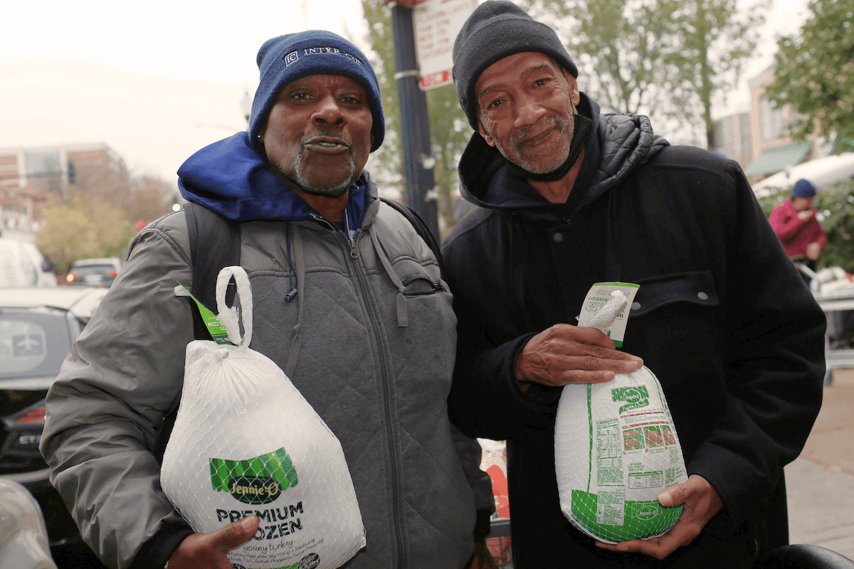 4 photos of neighbors visiting Nourishing Hope to receive food services.